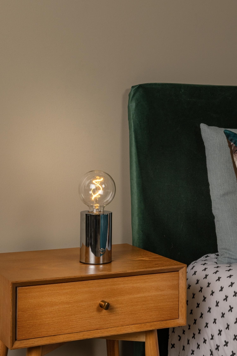 Lucide VIVO - Rechargeable Table lamp - Battery pack - Ø 8 cm - LED Dim. - E27 - 1x1W 2700K - Chrome